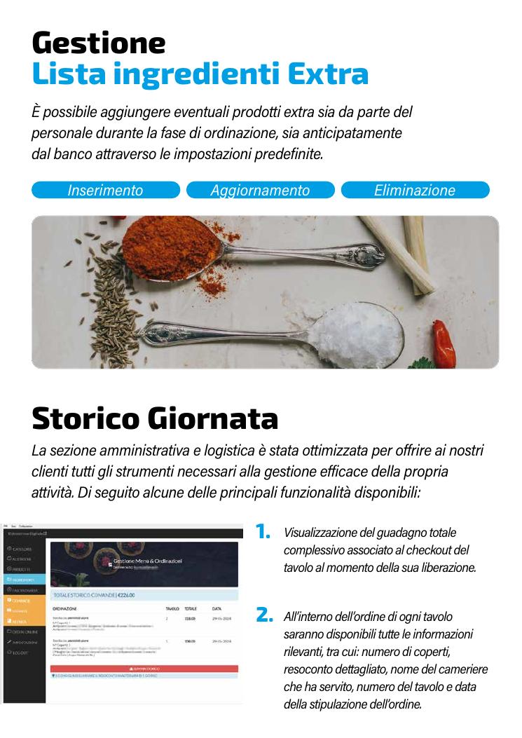 Storico giornata e ingredienti extra